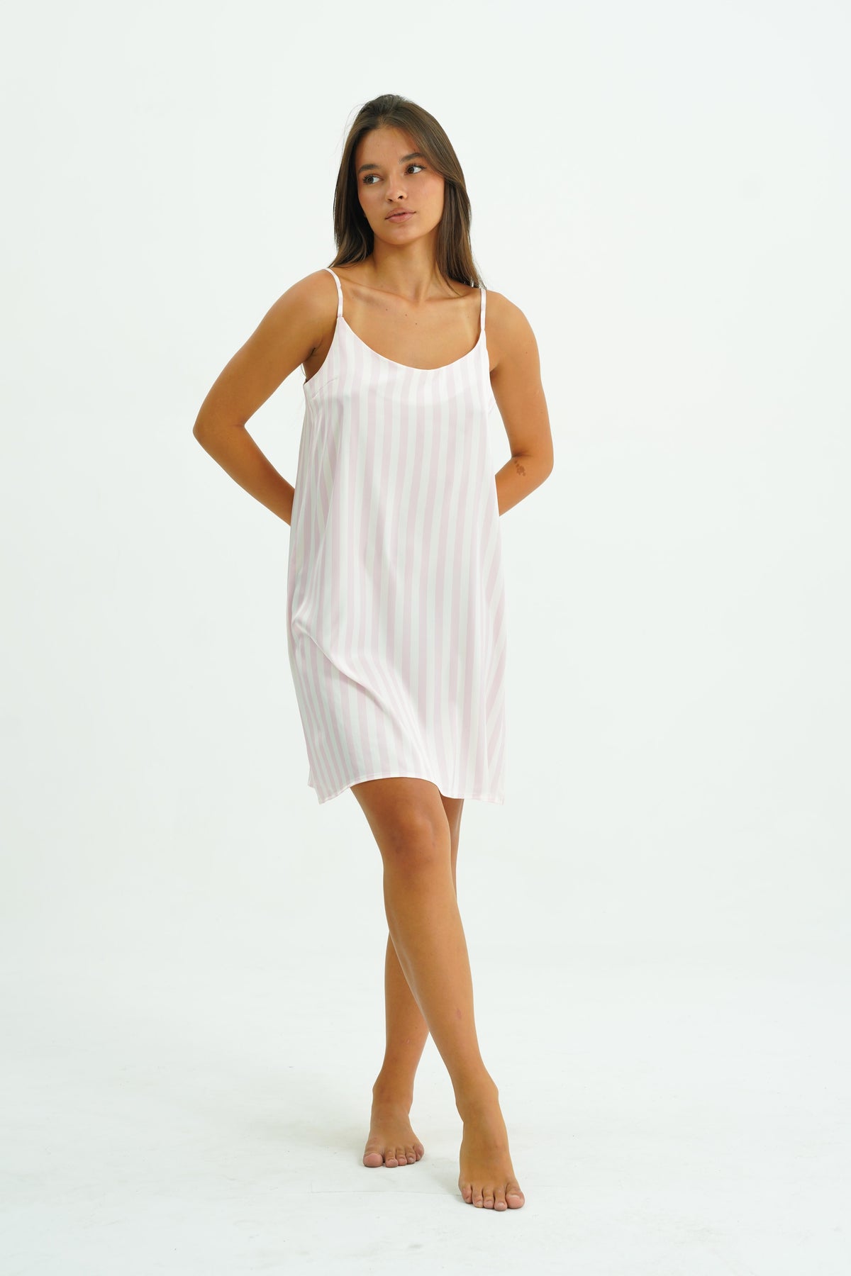 Blush Stripe - Saten Gecelik