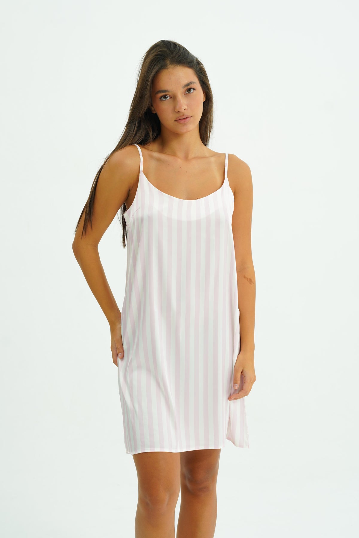 Blush Stripe - Saten Gecelik