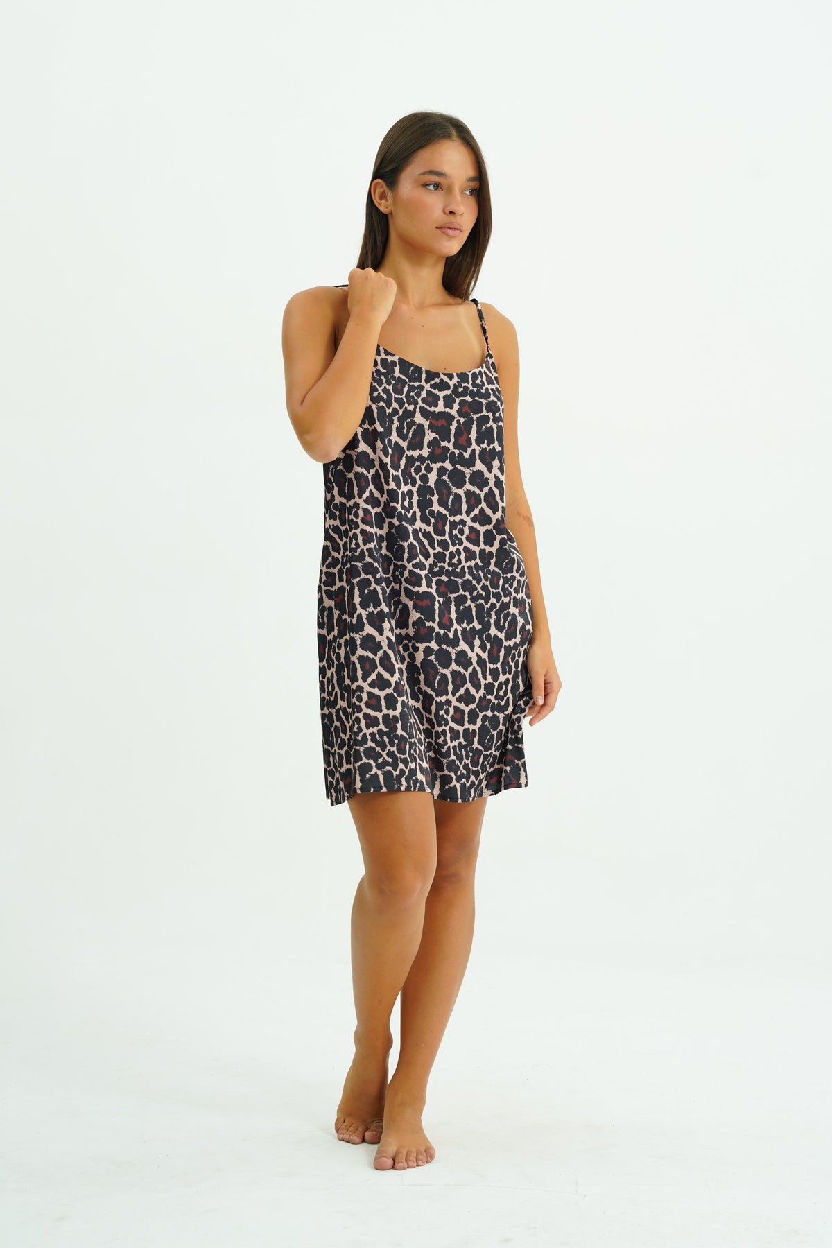 Leona Noir – Leopar Desenli Saten Gecelik