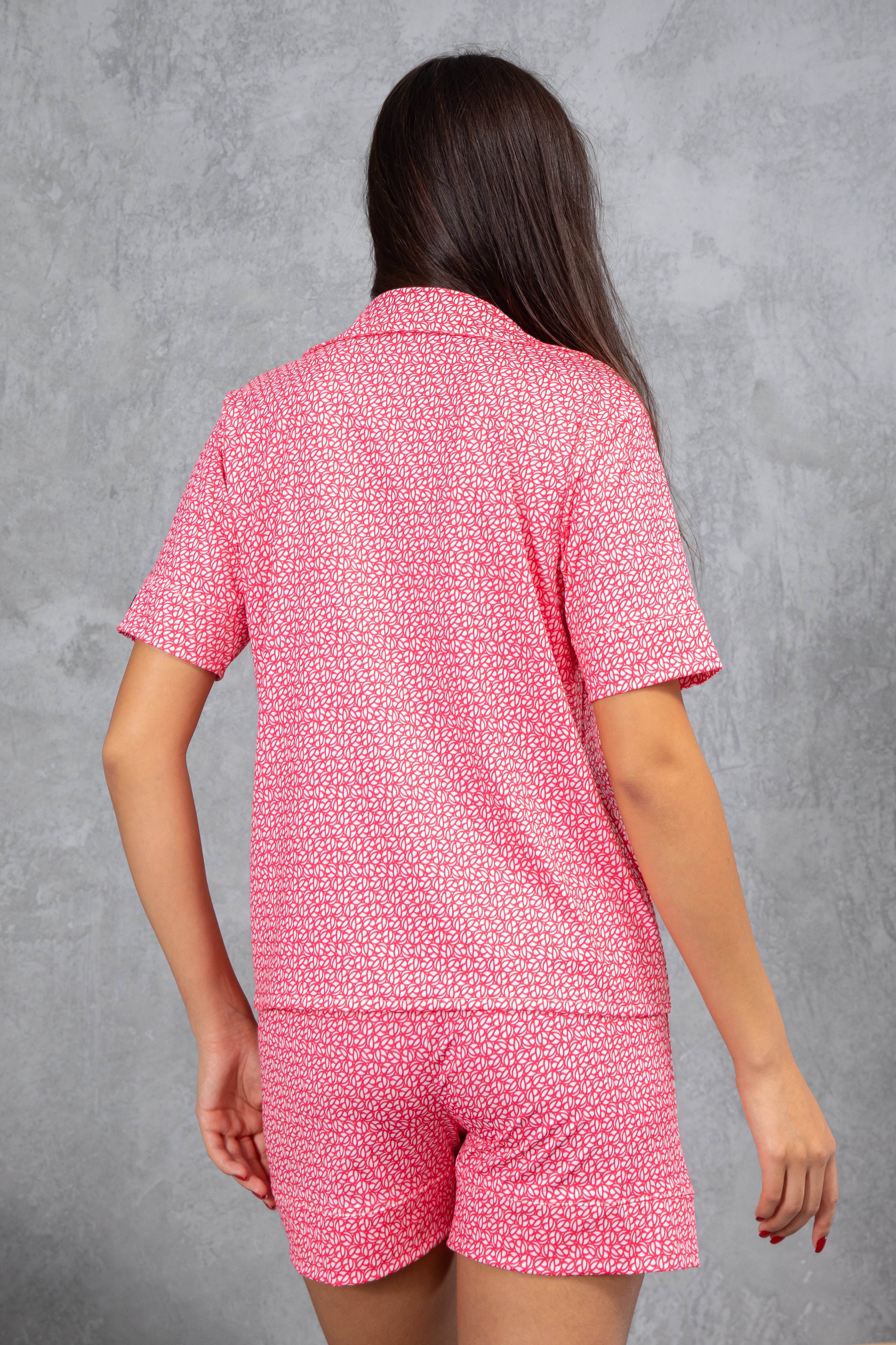 Pembe Saten Kısa Pijama Takımı